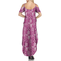 Vintage Hawaiian Quilting Patterns Summer Maxi Dress Pink Style Tribal Fabric Patchwork - Polynesian Pride