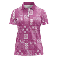 Vintage Hawaiian Quilting Patterns Women Polo Shirt Pink Style Tribal Fabric Patchwork - Polynesian Pride