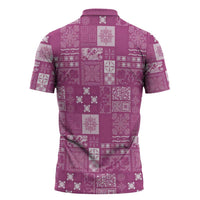 Vintage Hawaiian Quilting Patterns Zipper Polo Shirt Pink Style Tribal Fabric Patchwork LT9 - Polynesian Pride