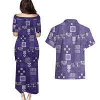 Vintage Hawaiian Quilting Patterns Couples Matching Puletasi and Hawaiian Shirt Purple Style Tribal Fabric Patchwork LT9 - Polynesian Pride