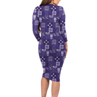 Vintage Hawaiian Quilting Patterns Family Matching Long Sleeve Bodycon Dress and Hawaiian Shirt Purple Style Tribal Fabric Patchwork - Polynesian Pride