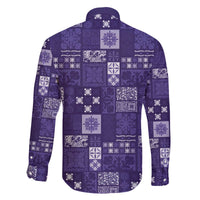Vintage Hawaiian Quilting Patterns Family Matching Off The Shoulder Long Sleeve Dress and Hawaiian Shirt Purple Style Tribal Fabric Patchwork - Polynesian Pride
