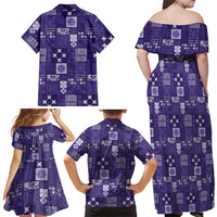 Vintage Hawaiian Quilting Patterns Family Matching Off Shoulder Maxi Dress and Hawaiian Shirt Purple Style Tribal Fabric Patchwork - Polynesian Pride