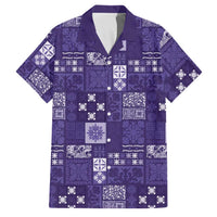 Vintage Hawaiian Quilting Patterns Family Matching Off Shoulder Maxi Dress and Hawaiian Shirt Purple Style Tribal Fabric Patchwork - Polynesian Pride