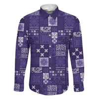 Vintage Hawaiian Quilting Patterns Family Matching Off Shoulder Short Dress and Hawaiian Shirt Purple Style Tribal Fabric Patchwork - Polynesian Pride