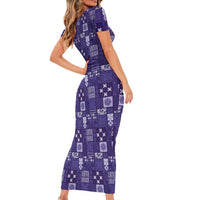 Vintage Hawaiian Quilting Patterns Family Matching Short Sleeve Bodycon Dress and Hawaiian Shirt Purple Style Tribal Fabric Patchwork - Polynesian Pride