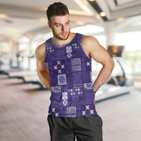 Vintage Hawaiian Quilting Patterns Men Tank Top Purple Style Tribal Fabric Patchwork - Polynesian Pride