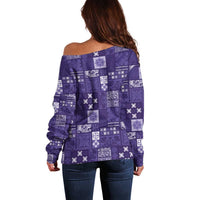 Vintage Hawaiian Quilting Patterns Off Shoulder Sweater Purple Style Tribal Fabric Patchwork - Polynesian Pride