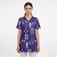 Vintage Hawaiian Quilting Patterns Scrub Top Purple Style Tribal Fabric Patchwork - Polynesian Pride