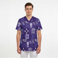 Vintage Hawaiian Quilting Patterns Scrub Top Purple Style Tribal Fabric Patchwork - Polynesian Pride