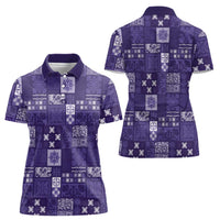 Vintage Hawaiian Quilting Patterns Women Polo Shirt Purple Style Tribal Fabric Patchwork - Polynesian Pride