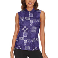Vintage Hawaiian Quilting Patterns Women Sleeveless Polo Shirt Purple Style Tribal Fabric Patchwork - Polynesian Pride
