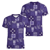 Vintage Hawaiian Quilting Patterns Women V-Neck T-Shirt Purple Style Tribal Fabric Patchwork - Polynesian Pride