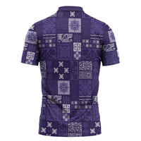 Vintage Hawaiian Quilting Patterns Zipper Polo Shirt Purple Style Tribal Fabric Patchwork - Polynesian Pride