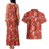 Vintage Hawaiian Quilting Patterns Couples Matching Tank Maxi Dress and Hawaiian Shirt Red Style Tribal Fabric Patchwork - Polynesian Pride