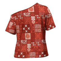 Vintage Hawaiian Quilting Patterns Cross Shoulder Shirt Red Style Tribal Fabric Patchwork - Polynesian Pride