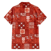 Vintage Hawaiian Quilting Patterns Family Matching Off Shoulder Maxi Dress and Hawaiian Shirt Red Style Tribal Fabric Patchwork - Polynesian Pride