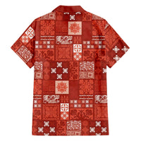 Vintage Hawaiian Quilting Patterns Family Matching Off Shoulder Short Dress and Hawaiian Shirt Red Style Tribal Fabric Patchwork - Polynesian Pride