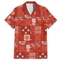 Vintage Hawaiian Quilting Patterns Family Matching Puletasi and Hawaiian Shirt Red Style Tribal Fabric Patchwork - Polynesian Pride