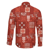 Vintage Hawaiian Quilting Patterns Family Matching Puletasi and Hawaiian Shirt Red Style Tribal Fabric Patchwork - Polynesian Pride