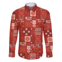 Vintage Hawaiian Quilting Patterns Family Matching Short Sleeve Bodycon Dress and Hawaiian Shirt Red Style Tribal Fabric Patchwork - Polynesian Pride