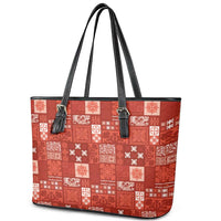Vintage Hawaiian Quilting Patterns Leather Tote Bag Red Style Tribal Fabric Patchwork - Polynesian Pride