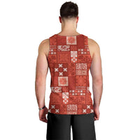 Vintage Hawaiian Quilting Patterns Men Tank Top Red Style Tribal Fabric Patchwork - Polynesian Pride