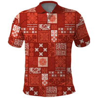 Vintage Hawaiian Quilting Patterns Polo Shirt Red Style Tribal Fabric Patchwork - Polynesian Pride