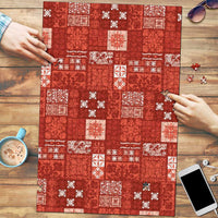 Vintage Hawaiian Quilting Patterns Puzzle Red Style Tribal Fabric Patchwork - Polynesian Pride