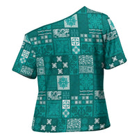 Vintage Hawaiian Quilting Patterns Cross Shoulder Shirt Turquoise Style Tribal Fabric Patchwork - Polynesian Pride