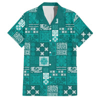 Vintage Hawaiian Quilting Patterns Family Matching Long Sleeve Bodycon Dress and Hawaiian Shirt Turquoise Style Tribal Fabric Patchwork - Polynesian Pride