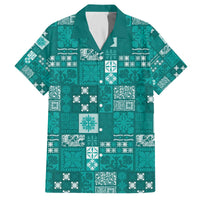 Vintage Hawaiian Quilting Patterns Family Matching Off The Shoulder Long Sleeve Dress and Hawaiian Shirt Turquoise Style Tribal Fabric Patchwork - Polynesian Pride