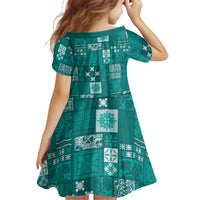 Vintage Hawaiian Quilting Patterns Kid Short Sleeve Dress Turquoise Style Tribal Fabric Patchwork - Polynesian Pride
