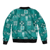 Vintage Hawaiian Quilting Patterns Sleeve Zip Bomber Jacket Turquoise Style Tribal Fabric Patchwork - Polynesian Pride