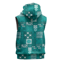 Vintage Hawaiian Quilting Patterns Sleeveless Hoodie Turquoise Style Tribal Fabric Patchwork - Polynesian Pride