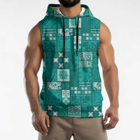 Vintage Hawaiian Quilting Patterns Sleeveless Hoodie Turquoise Style Tribal Fabric Patchwork - Polynesian Pride