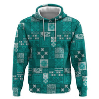 Vintage Hawaiian Quilting Patterns Zip Hoodie Turquoise Style Tribal Fabric Patchwork - Polynesian Pride