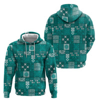 Vintage Hawaiian Quilting Patterns Zip Hoodie Turquoise Style Tribal Fabric Patchwork - Polynesian Pride