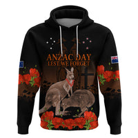 Kangaroo and Kiwi Bird ANZAC Day Custom Zip Hoodie Soldier Style LT9 Pullover Hoodie Black - Polynesian Pride