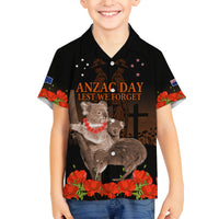 Koala and Kiwi Bird ANZAC Day Custom Family Matching Off Shoulder Maxi Dress and Hawaiian Shirt Soldier Style LT9 Son's Shirt Black - Polynesian Pride