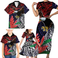 American Samoa Bald Eagle Personalized Family Matching Short Sleeve Bodycon Dress and Hawaiian Shirt Samoa Muamua Le Atua