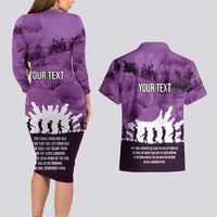 Anzac Day Gallipoli Personalised Couples Matching Long Sleeve Bodycon Dress and Hawaiian Shirt Purple Poppy Flowers