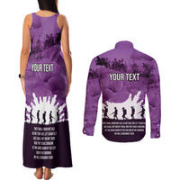 Anzac Day Gallipoli Personalised Couples Matching Tank Maxi Dress and Long Sleeve Button Shirt Purple Poppy Flowers