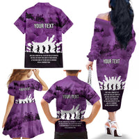 Anzac Day Gallipoli Personalised Family Matching Off The Shoulder Long Sleeve Dress and Hawaiian Shirt Purple Poppy Flowers