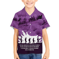 Anzac Day Gallipoli Personalised Family Matching Short Sleeve Bodycon Dress and Hawaiian Shirt Purple Poppy Flowers