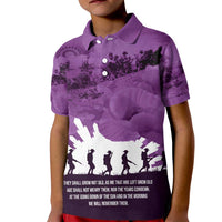 Anzac Day Gallipoli Personalised Kid Polo Shirt Purple Poppy Flowers
