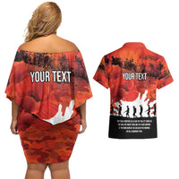 Anzac Day Gallipoli Personalised Couples Matching Off Shoulder Short Dress and Hawaiian Shirt Red Poppy Flowers