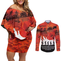 Anzac Day Gallipoli Personalised Couples Matching Off Shoulder Short Dress and Long Sleeve Button Shirt Red Poppy Flowers