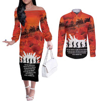 Anzac Day Gallipoli Personalised Couples Matching Off The Shoulder Long Sleeve Dress and Long Sleeve Button Shirt Red Poppy Flowers