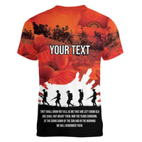 Anzac Day Gallipoli Personalised Women V-Neck T-Shirt Red Poppy Flowers